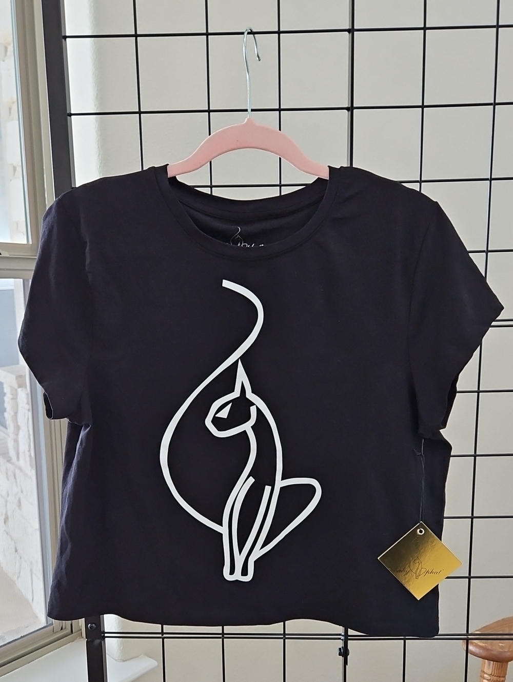 Baby Phat Black Tee with White Logo Cat Print